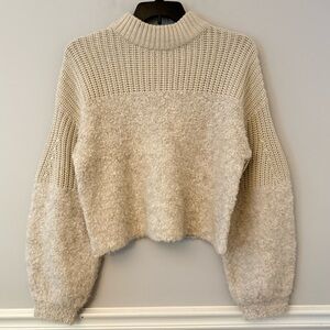Rebecca Minkoff  Cream Crop wool mix blend Balloon sleeves knit sweater. L